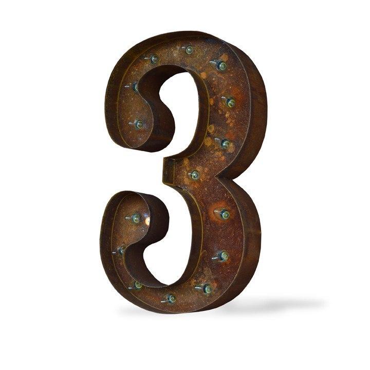 24" Number Marquee Lights - 24” Number 3 (Three) Sign Vintage Marquee Lights