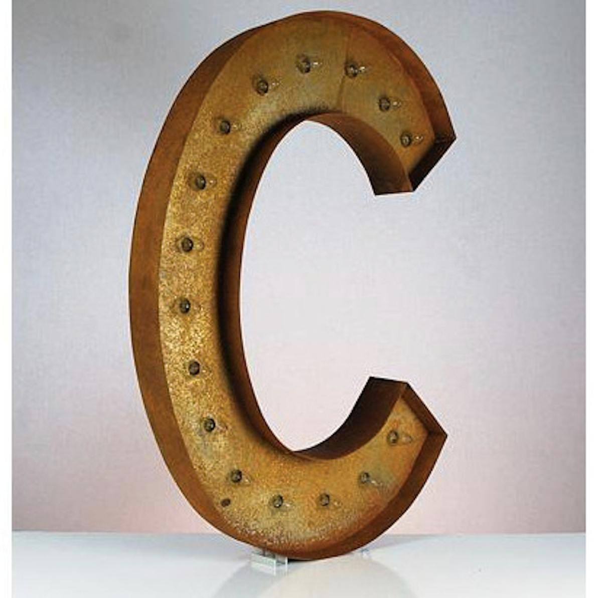 36" Marquee Letter Lights - 36” Letter C Lighted Vintage Marquee Letters (Rustic)