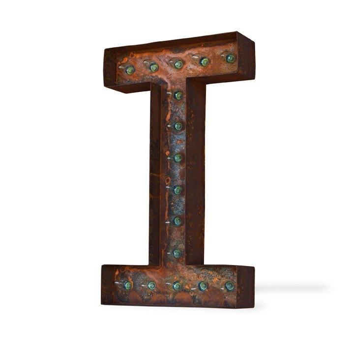Marquee Letter Lights - 24” Letter I Lighted Vintage Marquee Letters (Modern Font/Rustic)