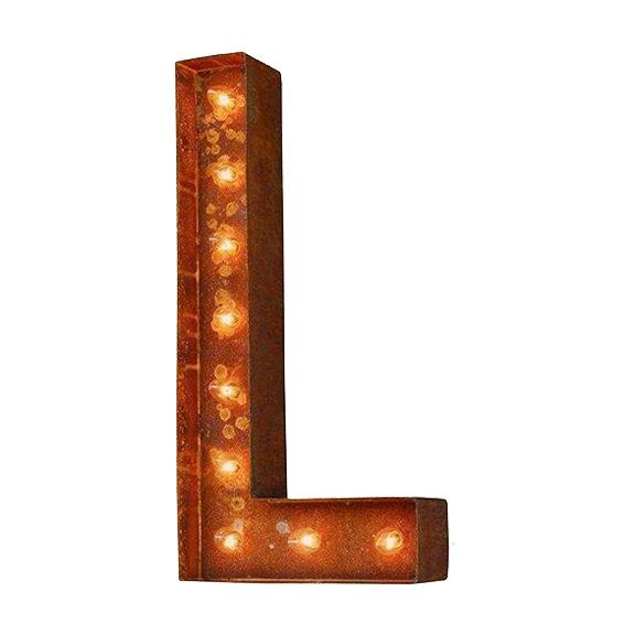 Marquee Letter Lights - 24” Letter L Lighted Vintage Marquee Letters (Modern Font/Rustic)